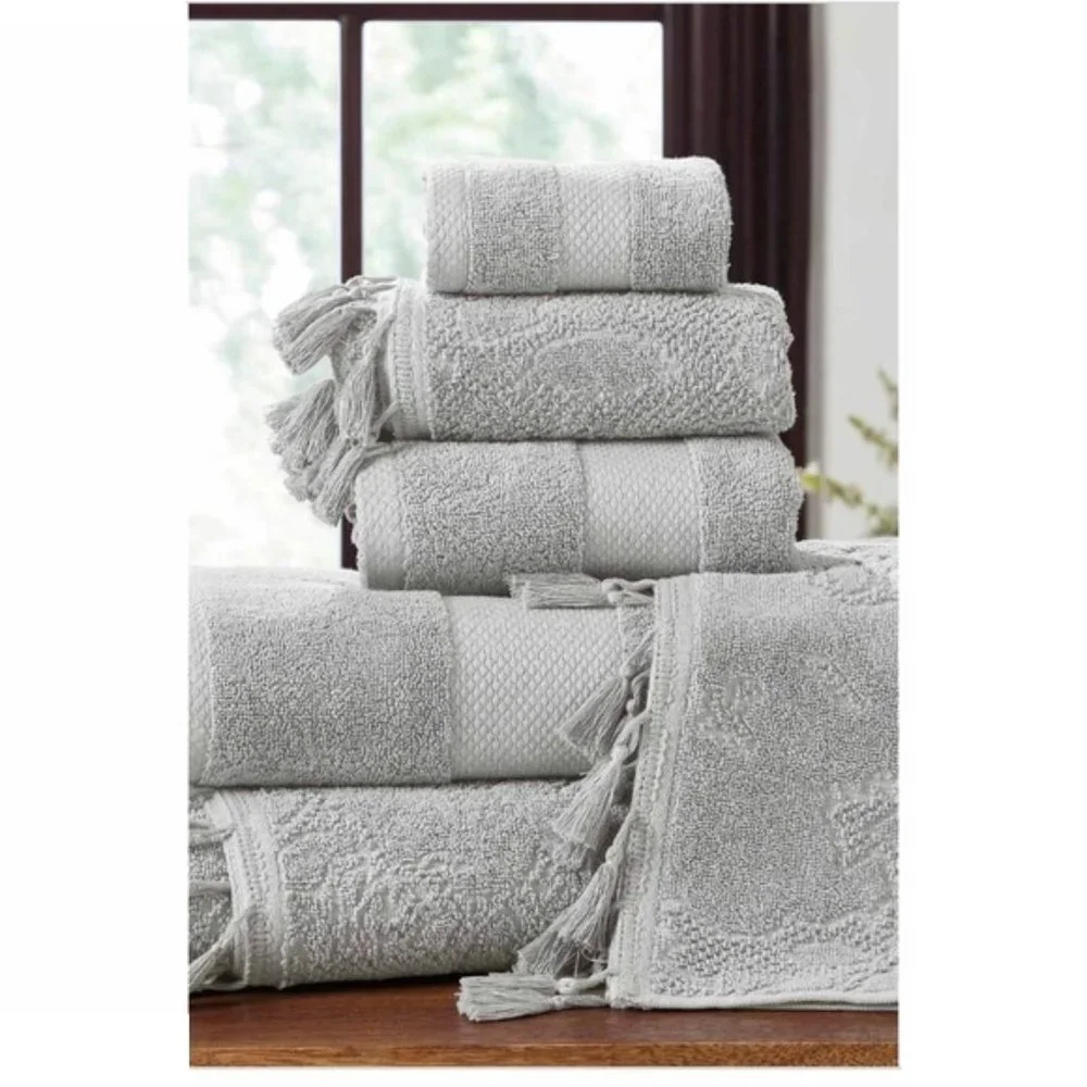Allure Lifestyle Jacquard Tasseled Towel Set 6-Piece - Silver